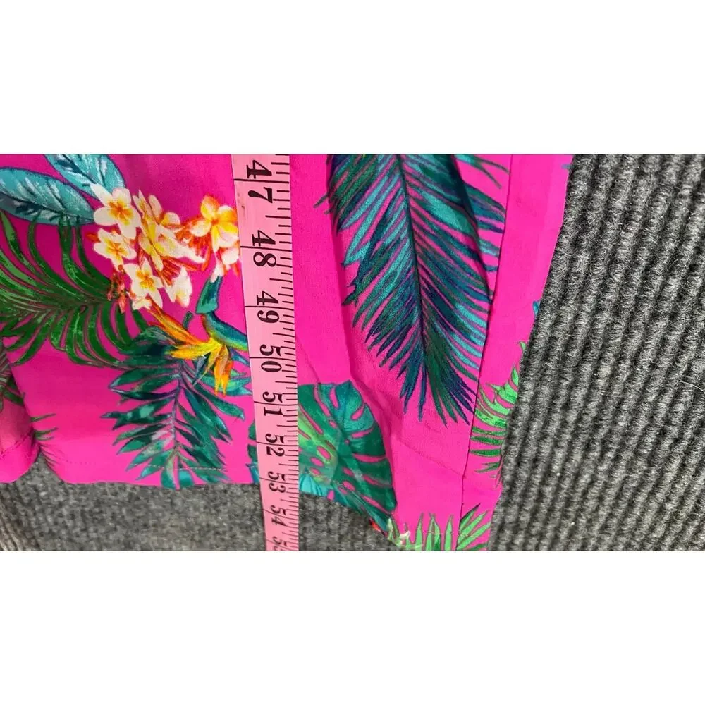 Belle Kim Gravel Cover Up Womens Medium/Large Pink Tropical Short Sleeve Boho